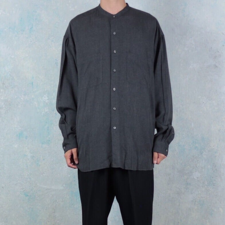 PERRY ELLIS レーヨン100% バンドカラーシャツ Made in USA 【FF-2859