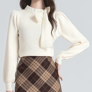 bowtie long sleeve ribbed knit tops m1203