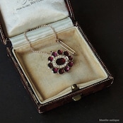 アンティークジュエリー ジョージアン 9ctゴールド 天然アルマンディンガーネット 真珠 レースピン ブローチ(鑑別書付)