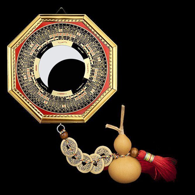 八卦 風水 オブジェ 鏡 ミラー 平面鏡 厄除け 太極八卦 タッセル 八