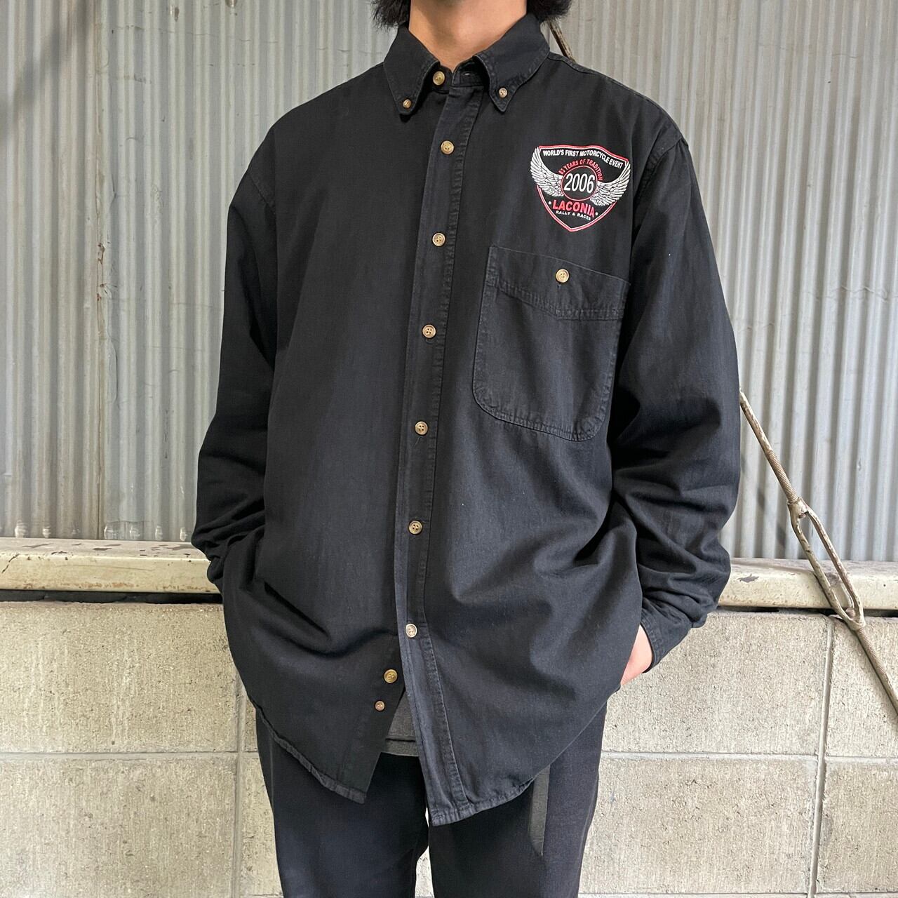 00年代 LACONIA RALLY&RACES バックプリント ワークシャツ メンズL