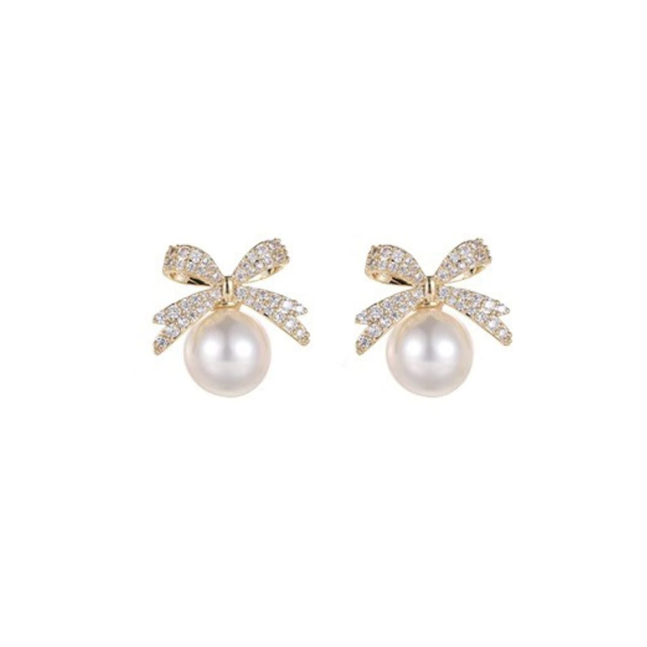 パールのリボンとホワイトチャームのピアス パール リボンモチーフピアス L00148 | キャバ嬢向けキャバドレス専門