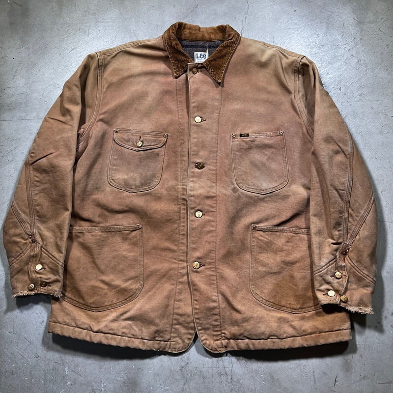 ~70's Lee 92-LJ ブランケットライナーダックカバーオール ワークジャケット ブラウン UFOリベット 首振りボタン リペア有 大きいサイズ 44~46位 希少 ヴィンテージ BA-1742 RM2161H