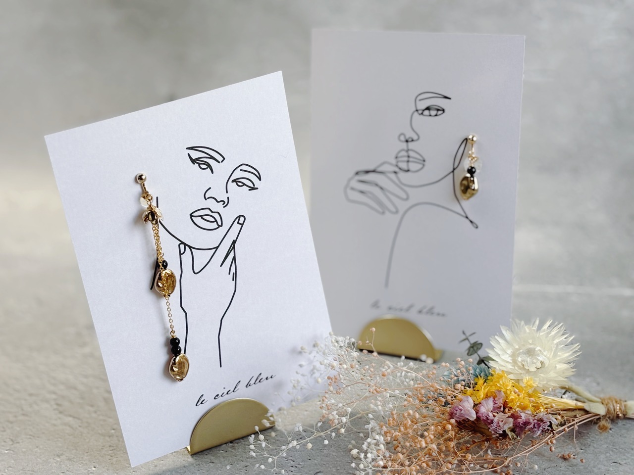 たったこれだけそれがいい天然石ロングイヤリング オニキス ゴールド/シルバー