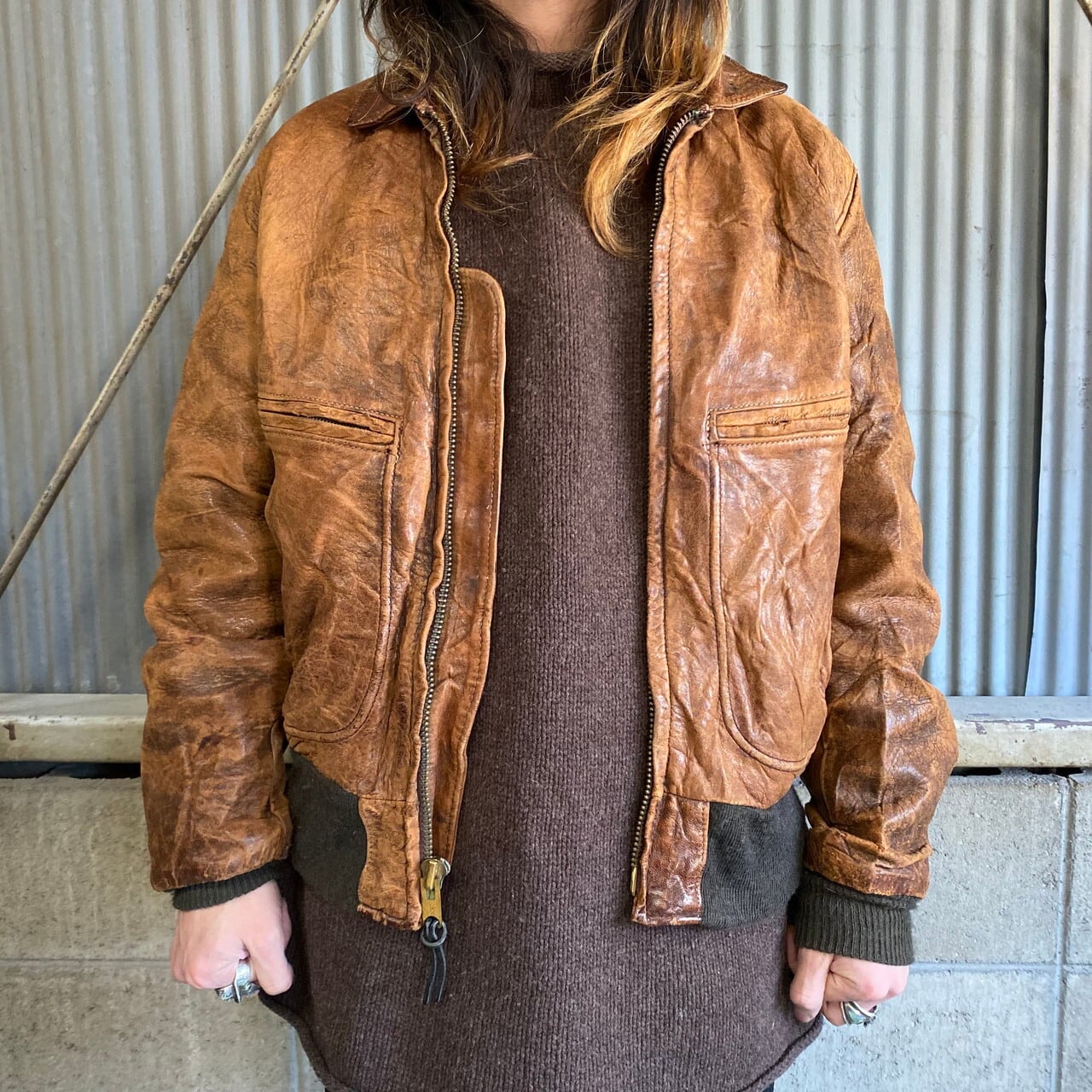 70〜80年代 ビンテージ Schott ショット レザーフライトジャケット 