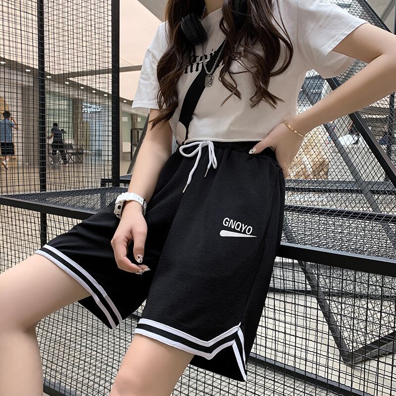 【新作】【送料無料】 女性用スポーツショーツ、夏用、トレンディなBFスタイル、カジュアル、学生用ハイウエストミッドパンツ、ランニングルーズ5点パンツ。 0351276925656