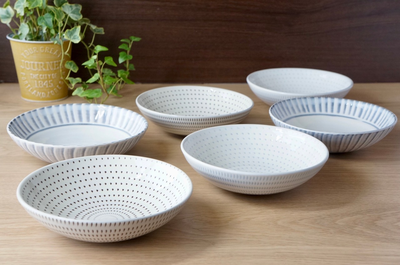 小石原焼 福嶋製陶 浅鉢 グレーとびかんな ②【18-515】