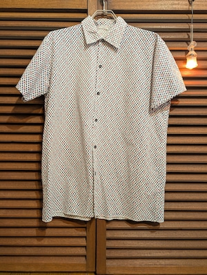 80s Euro PF Black Red Geometric Pattern Shirts Short Sleeves