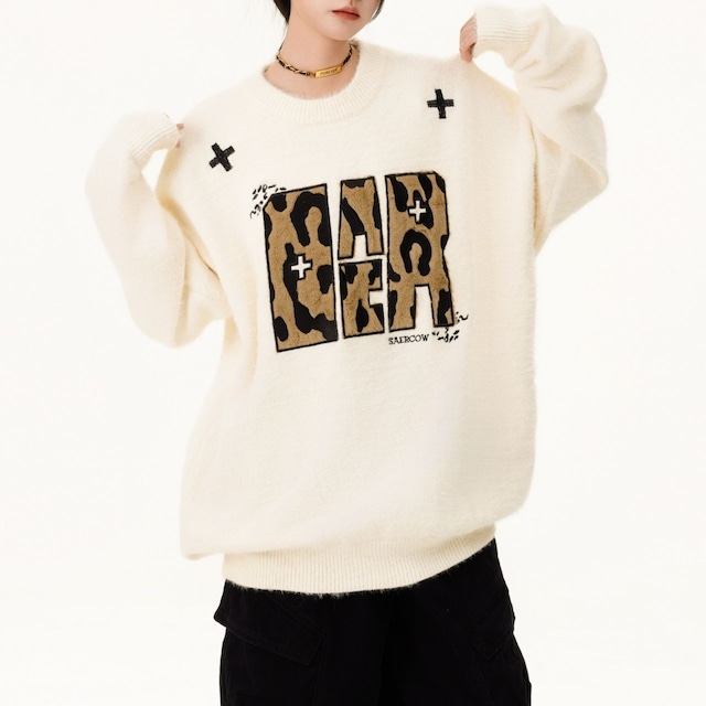 レオパードロゴルーズニット 3col R01338