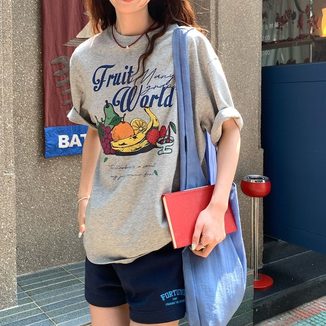 フルーツグラフィックレトロレタリングTシャツ 2col R02405