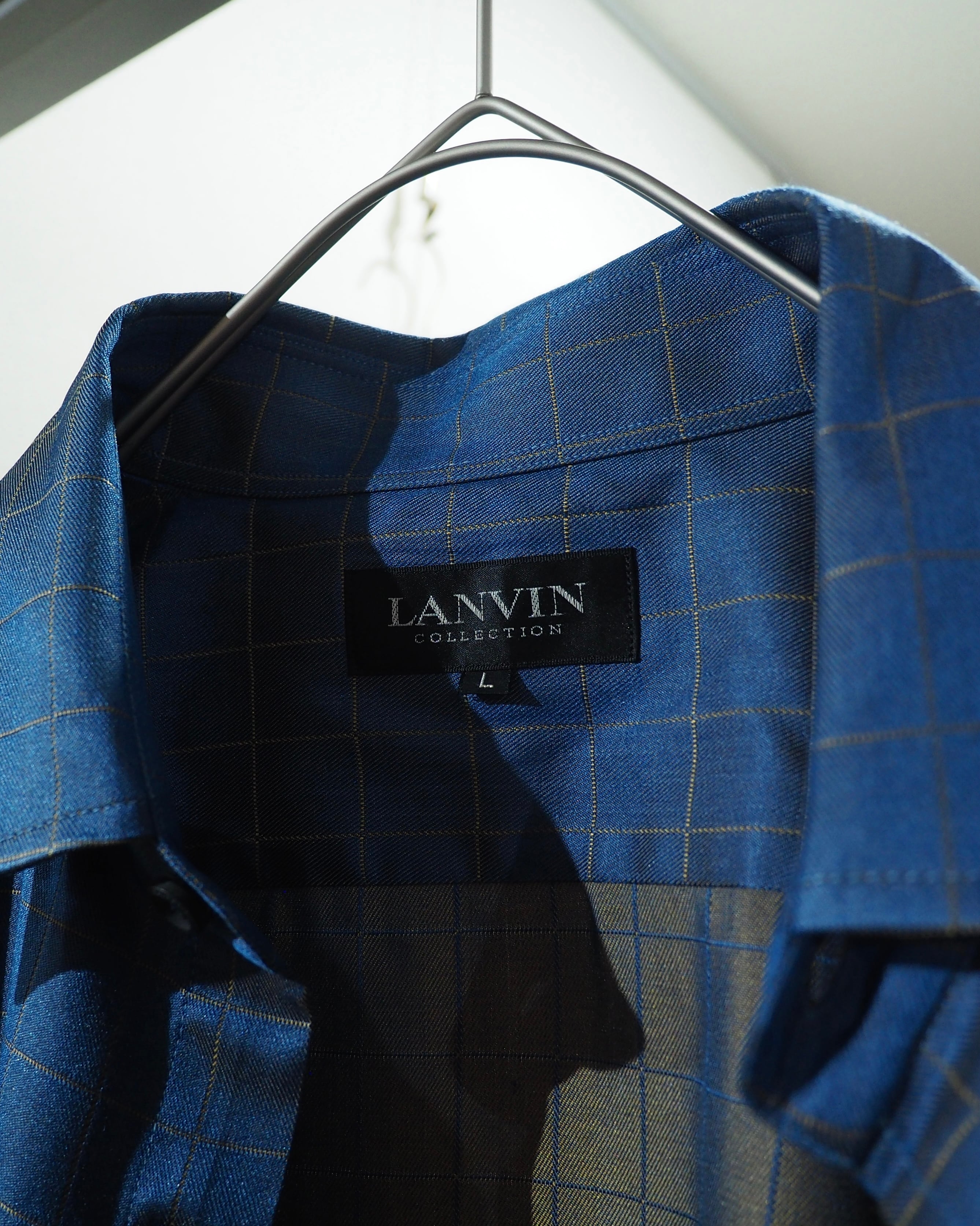 " LANVIN COLLECTION - Pure Silk " Beautiful Light Blue Color Vintage Dress Shirt