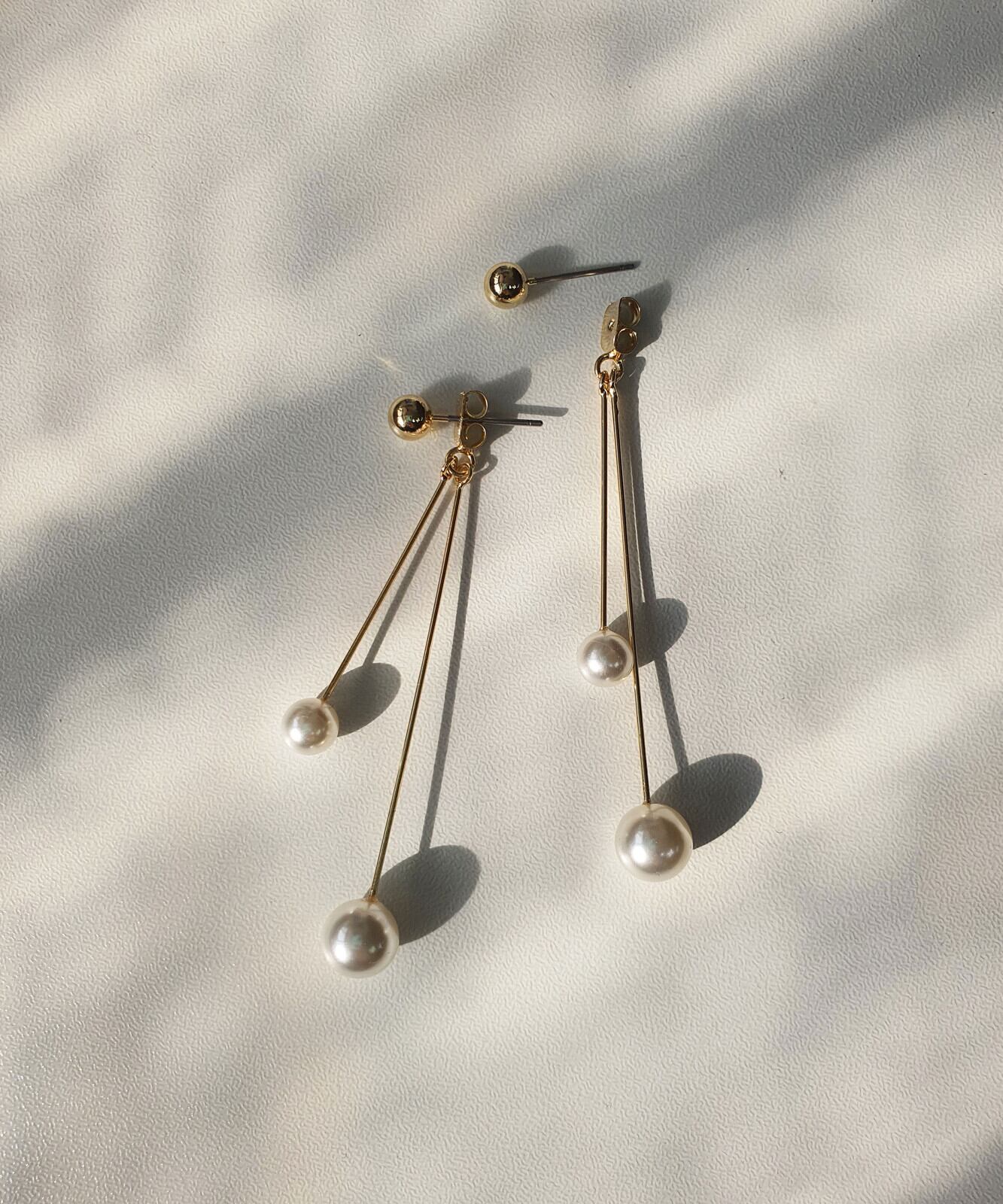 2連 チェーン パール ドロップピアス 真鍮 韓国製