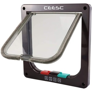 【在庫処分】CEESC 4WAY ペットドア 小型 犬 猫 ペット出入り口 ドア 勝手口 扉 冷暖房対策 日本語取扱説明書付き (ブラウン Small)