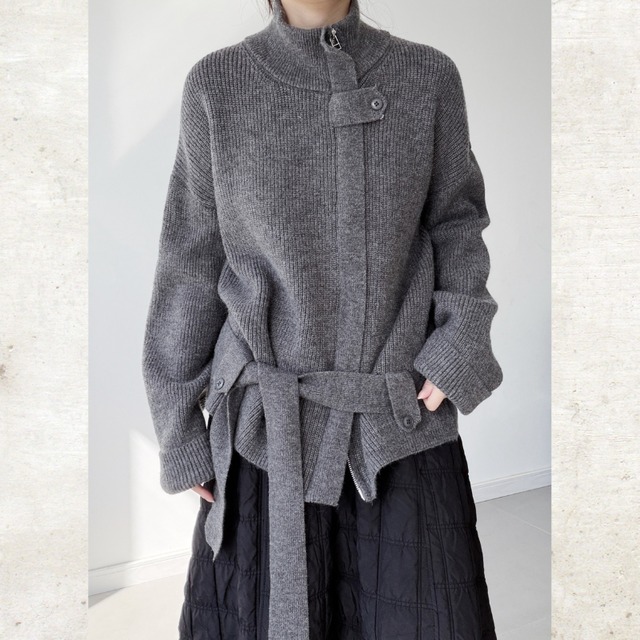 Stand Collar Belted Knit Jacket　H0454