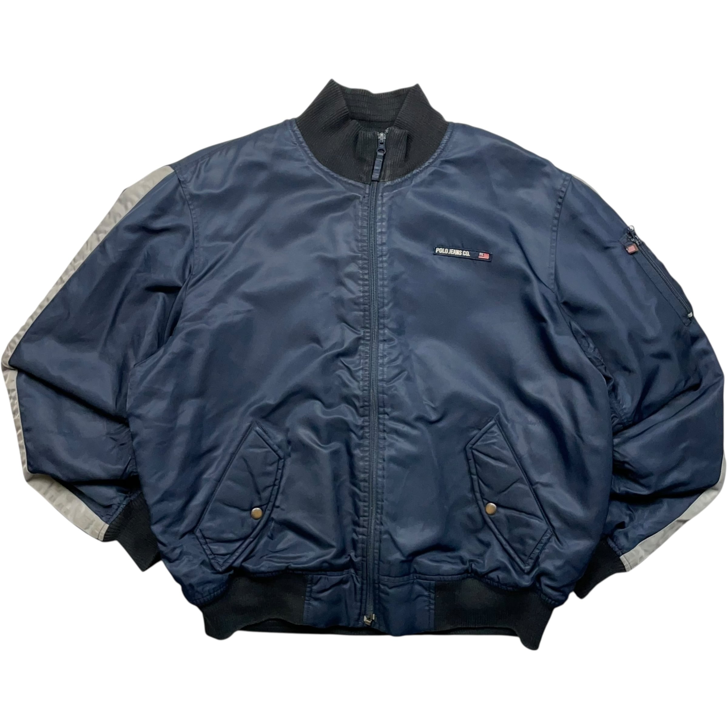 《L》 POLO JEANS Polo Ralph Lauren ポロラルフローレン MA-1 ナイロンジャケット 裏サーマル ネイビー no.9556