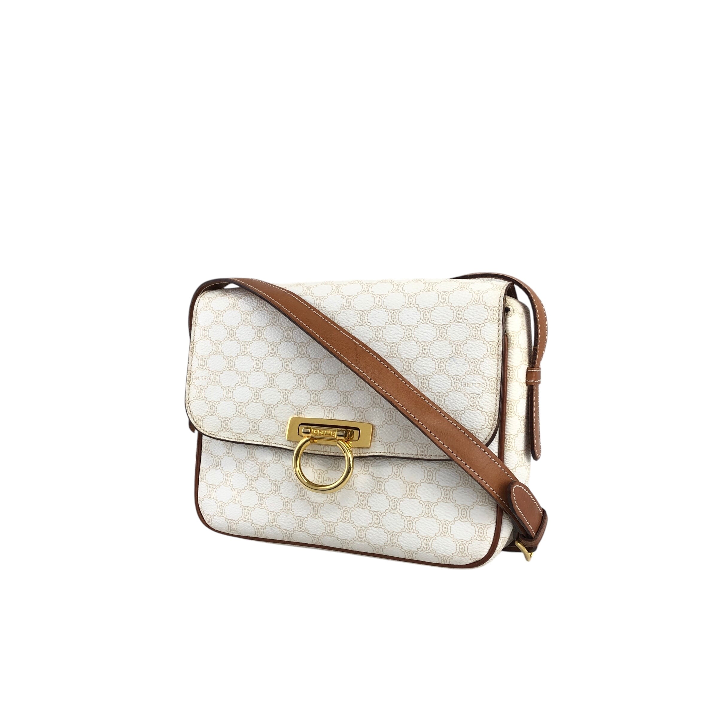 ★CELINE セリーヌ マカダム  ショルダーバッグ ホワイト ガンチーニ PVC レザー  w4jb3k CELINE セリーヌ マカダム ショルダーバッグ ホワイト ガンチーニ PVC
