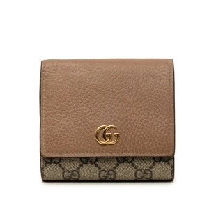 グッチ GGスプリーム ダブルG 二つ折り財布 598587 ベージュ ピンク PVC レザー レディース GUCCI 【中古】