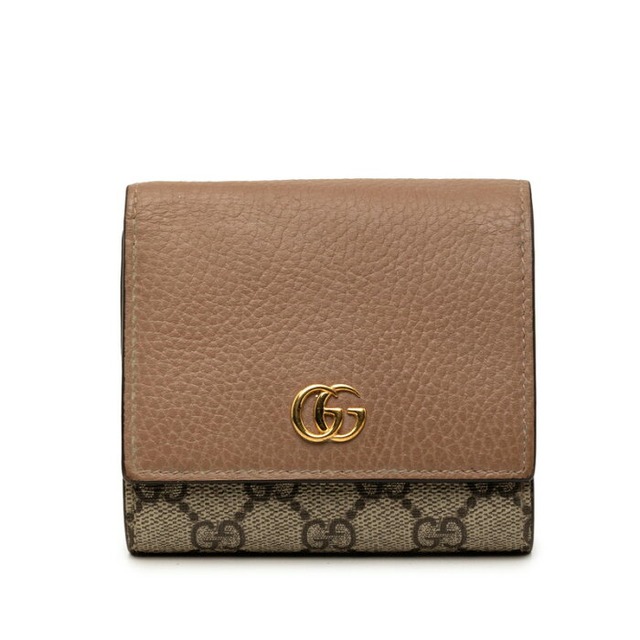 グッチ GGスプリーム ダブルG 二つ折り財布 598587 ベージュ ピンク PVC レザー レディース GUCCI 【中古】