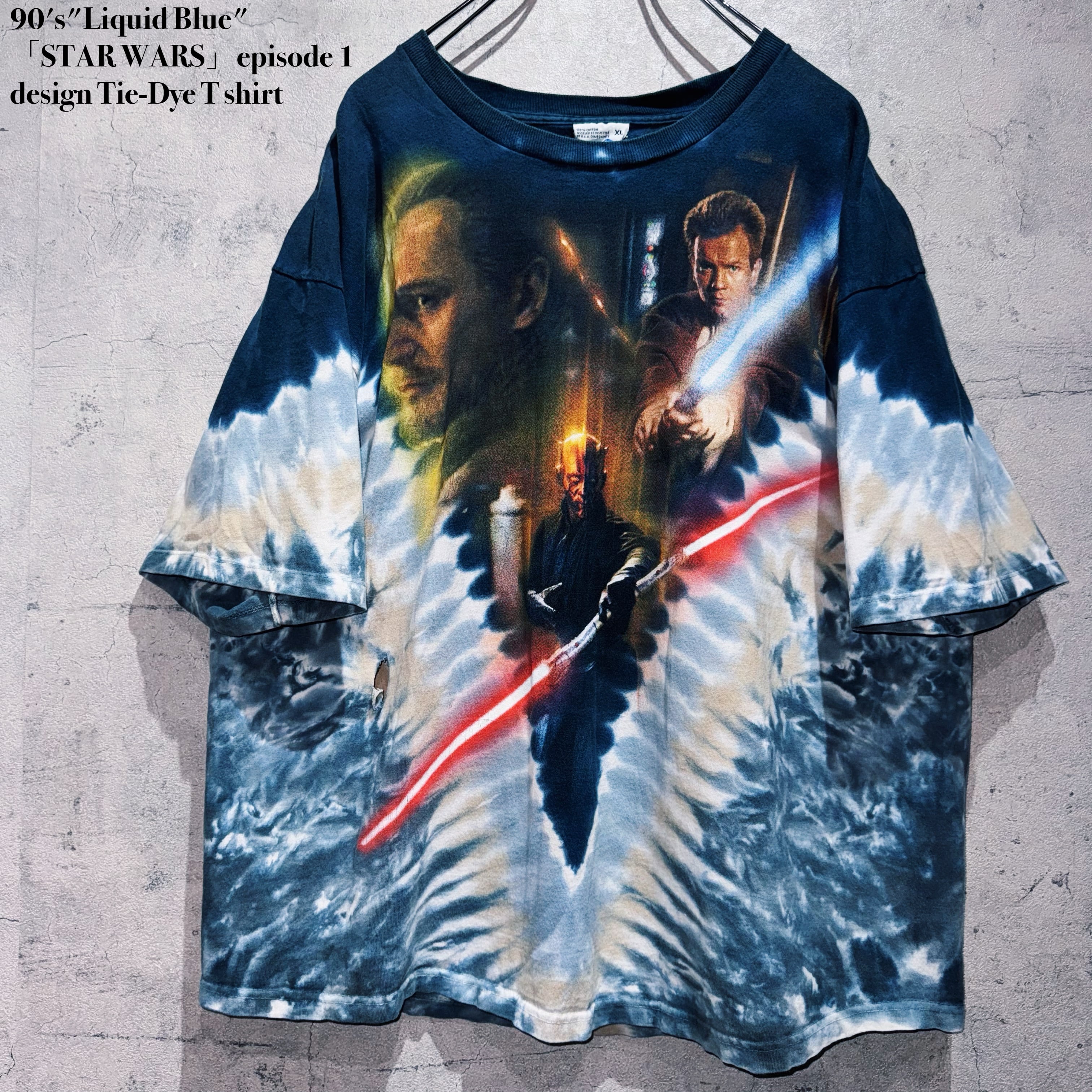 90's"Liquid Blue"「STAR WARS」episode 1 design Tie-Dye T shirt