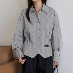 ギンガムチェックボリュームスリーブブラウス 3567