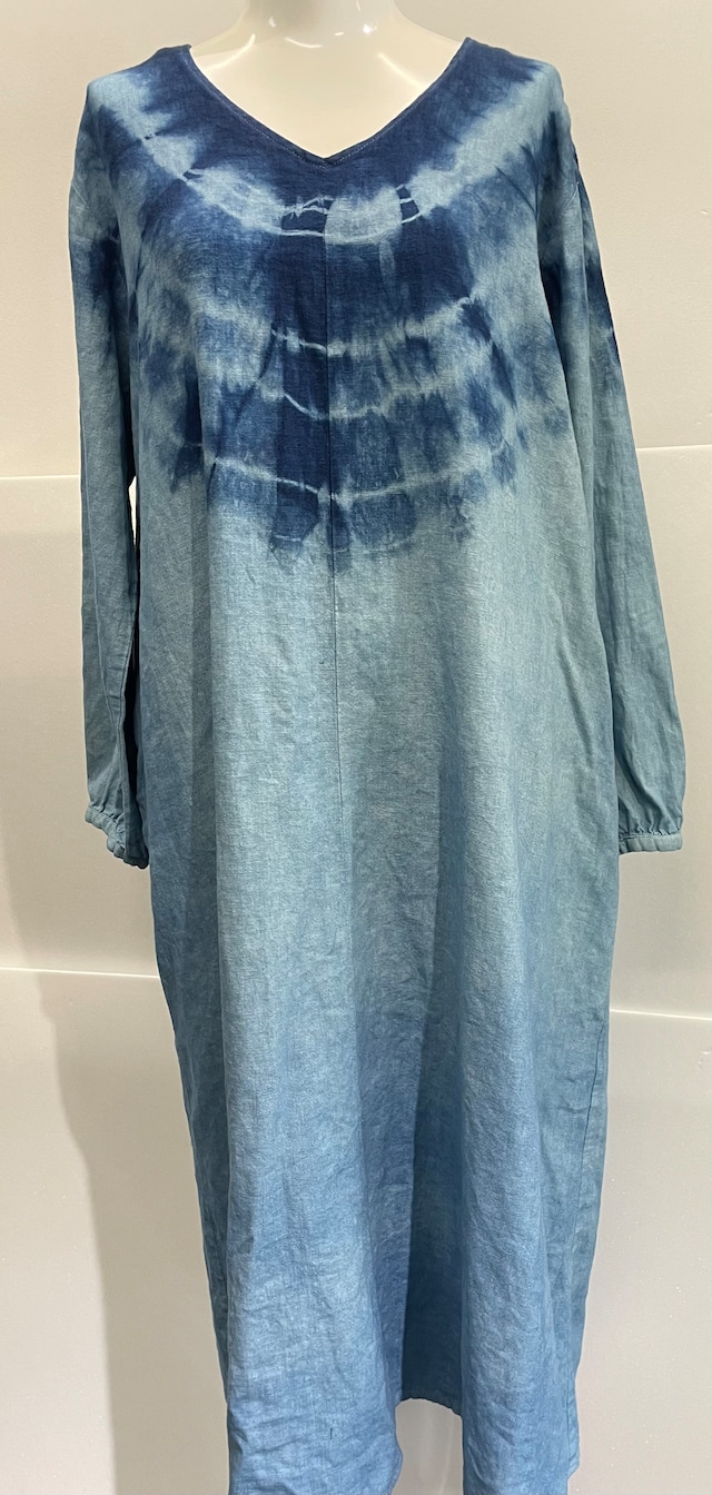 藍染かぶりワンピース/長袖/M[aiw601-92]送料無料