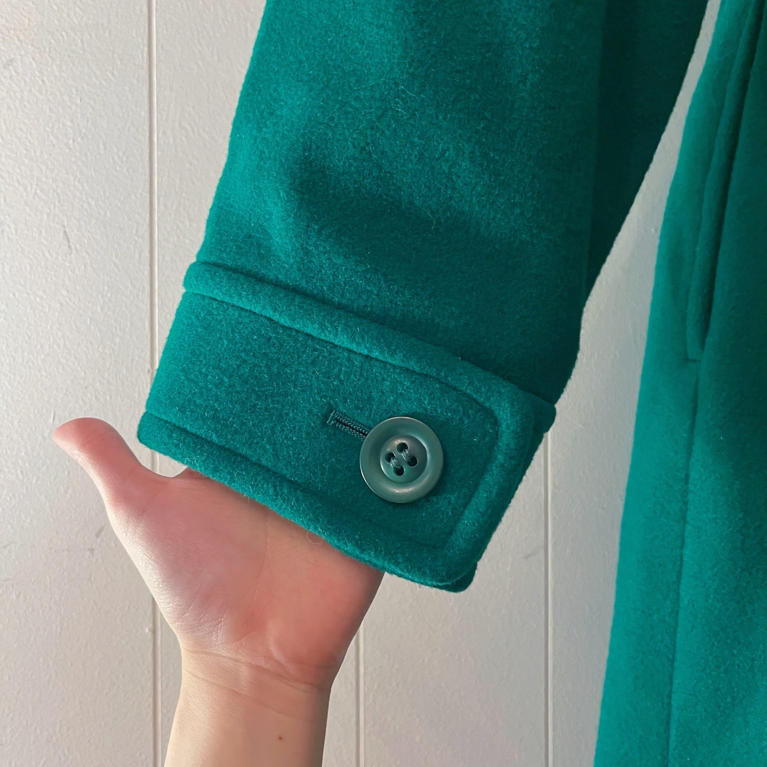 green double button flare coat
