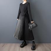 異素材 切替 アートワンピース ン 00305