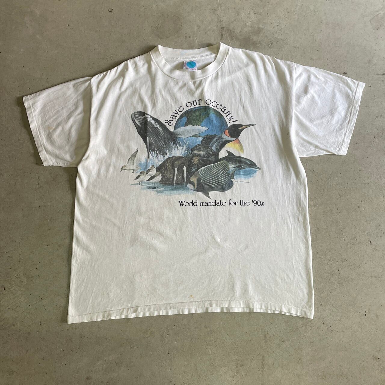 ビッグサイズ 90年代 USA製 GET INVOLVED INC. 海洋生物 アニマル プリントTシャツ メンズ2XL 古着 アート 動物 90s  ビンテージ ヴィンテージ シングルステッチ 両面プリント バックプリント ホワイト 白 大きいサイズ【Tシャツ】【CS2312-AL2】【4S-50】  ...