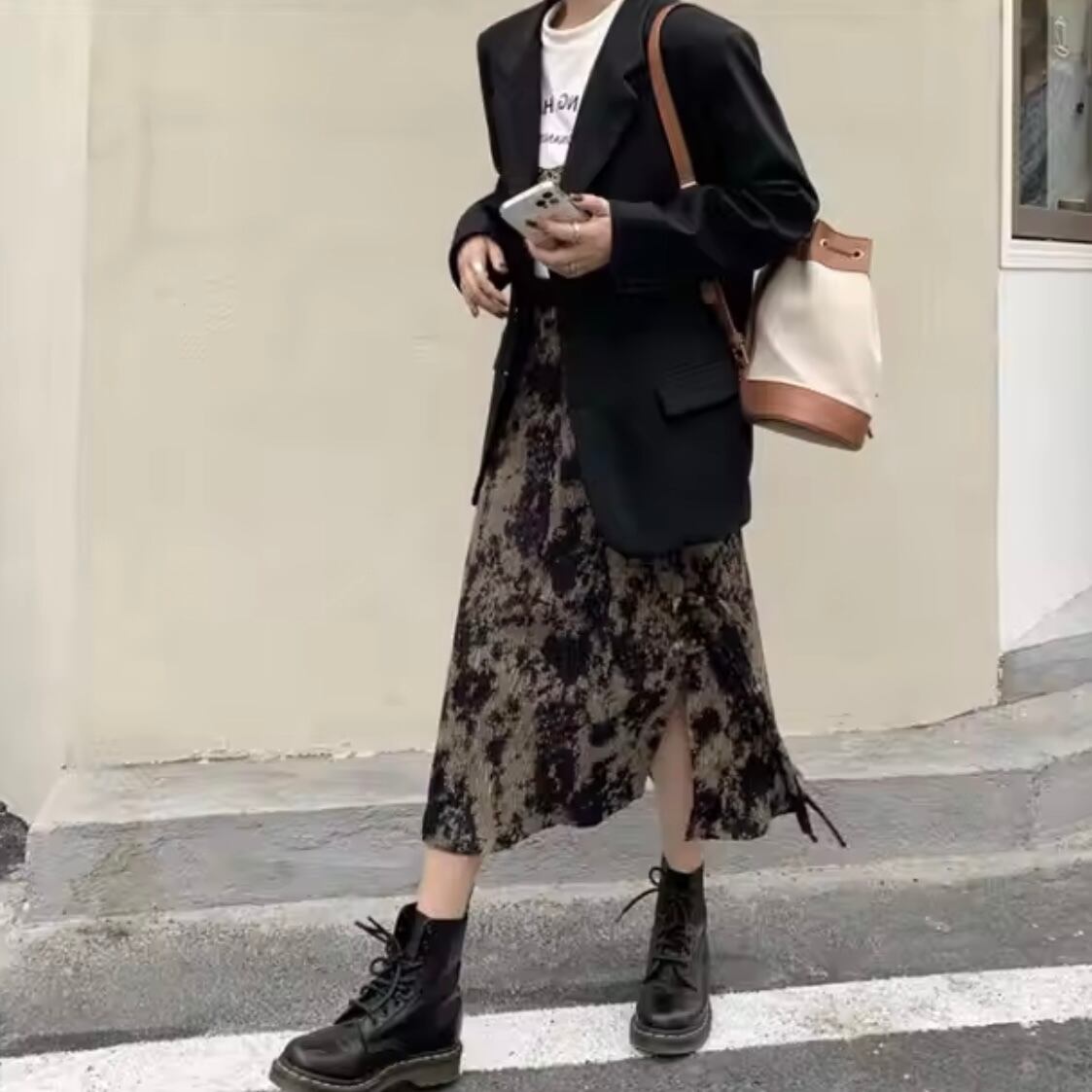 nuance pattern narrow pleats skirt