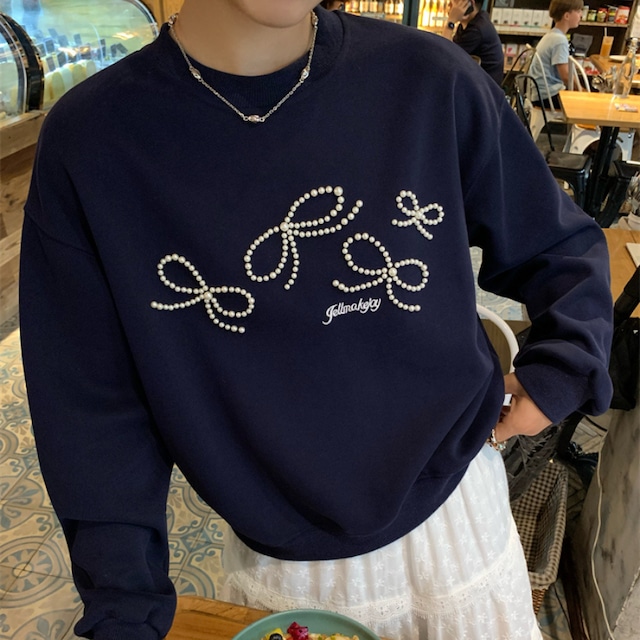 pearl decorated crew neck sweatshirt J00175