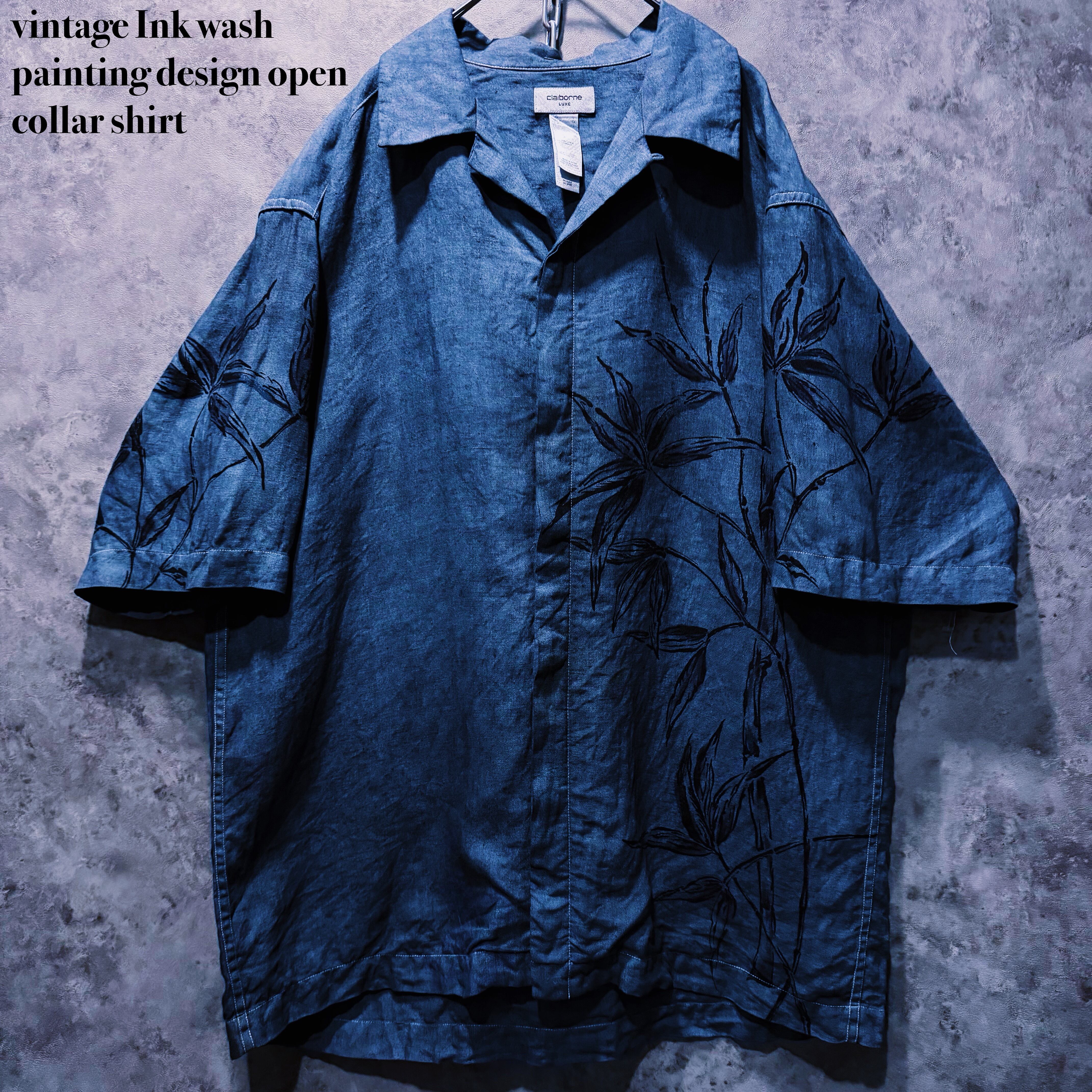 【doppio】vintage Ink wash painting design open collar shirt