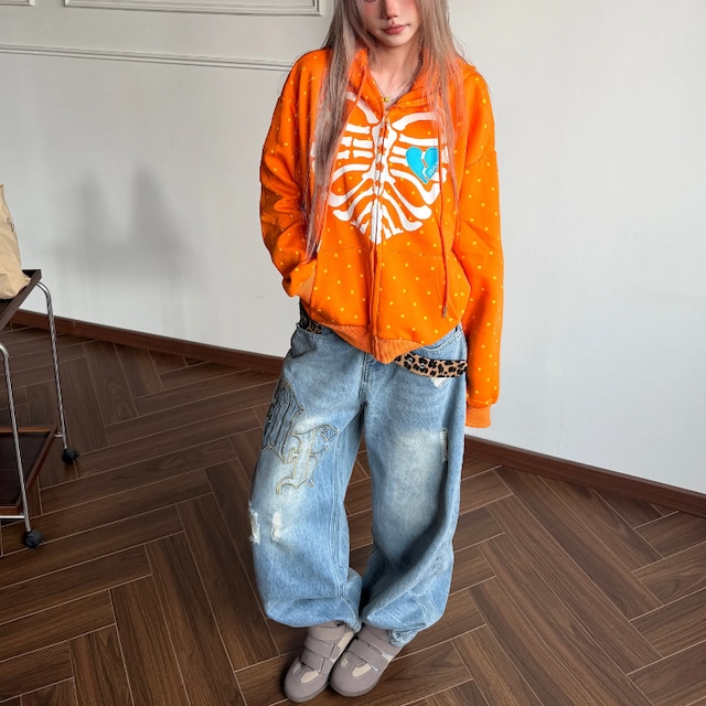 dot skeleton heart zip-up hoodie　ドットスケルトンハートジップアップフーディー　J2132