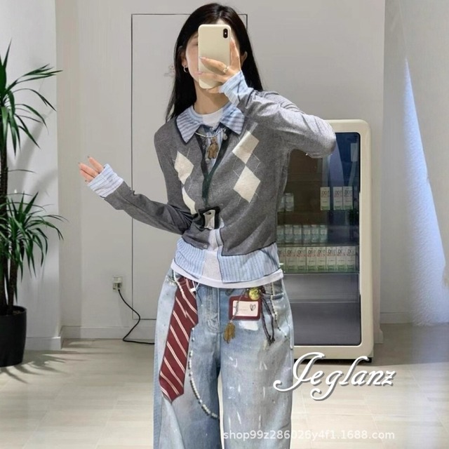 プリント 長袖 シャツ トップス ラウンドカラー ロングスリーブ （MB718）ρ