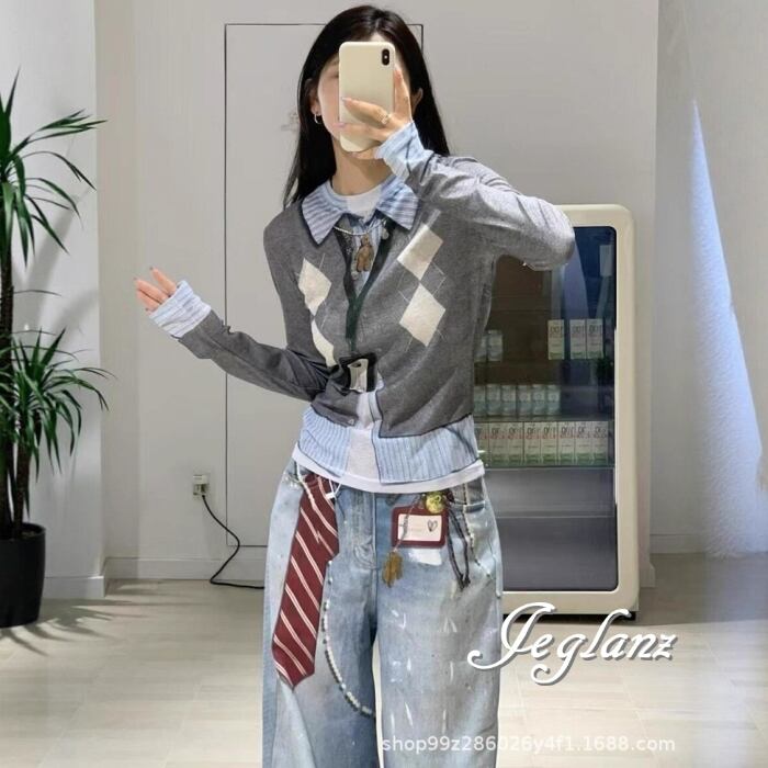 プリント 長袖 シャツ トップス ラウンドカラー ロングスリーブ (MB718)ρ