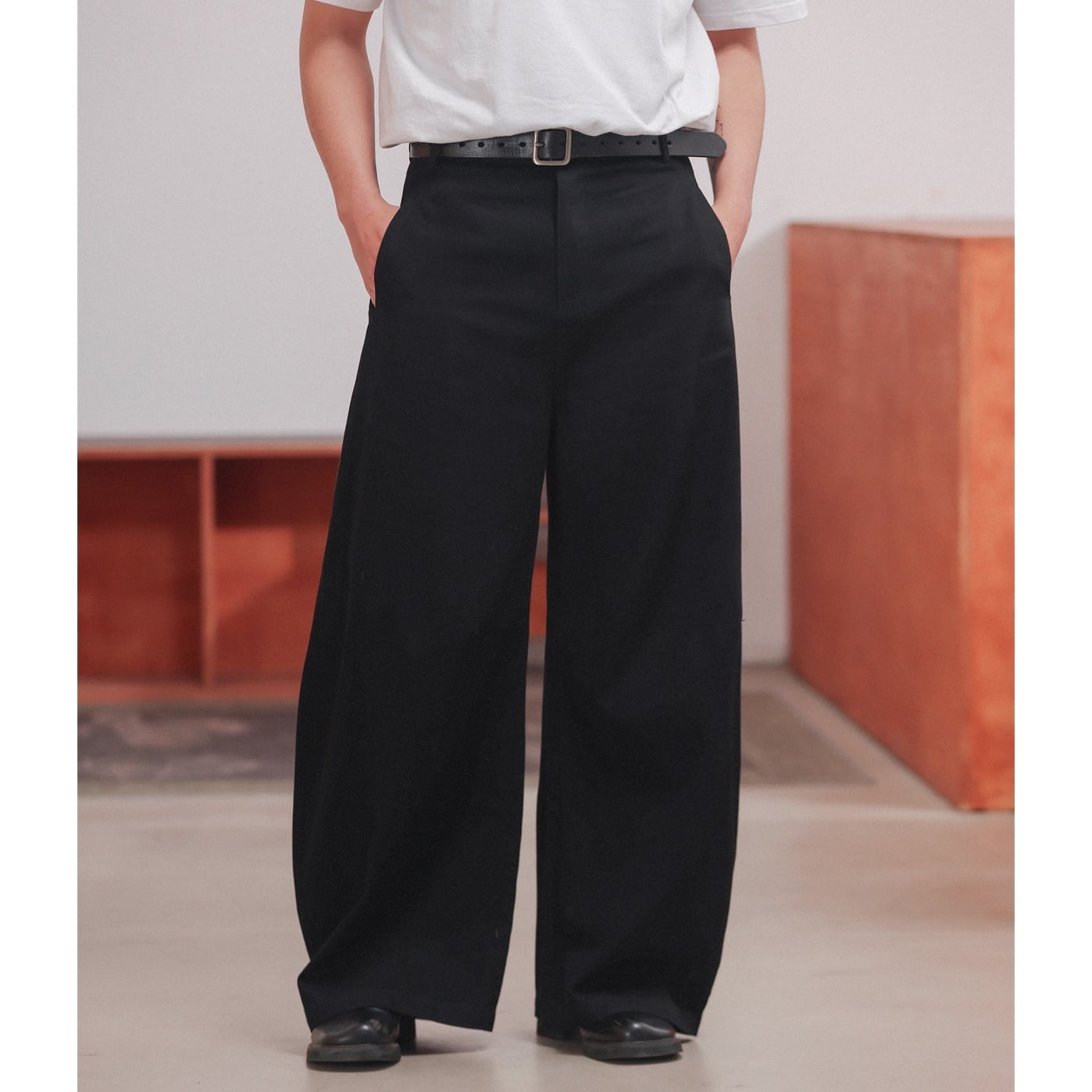 ブラックデニム ルーズストレート トラウザーズパンツ a-1309