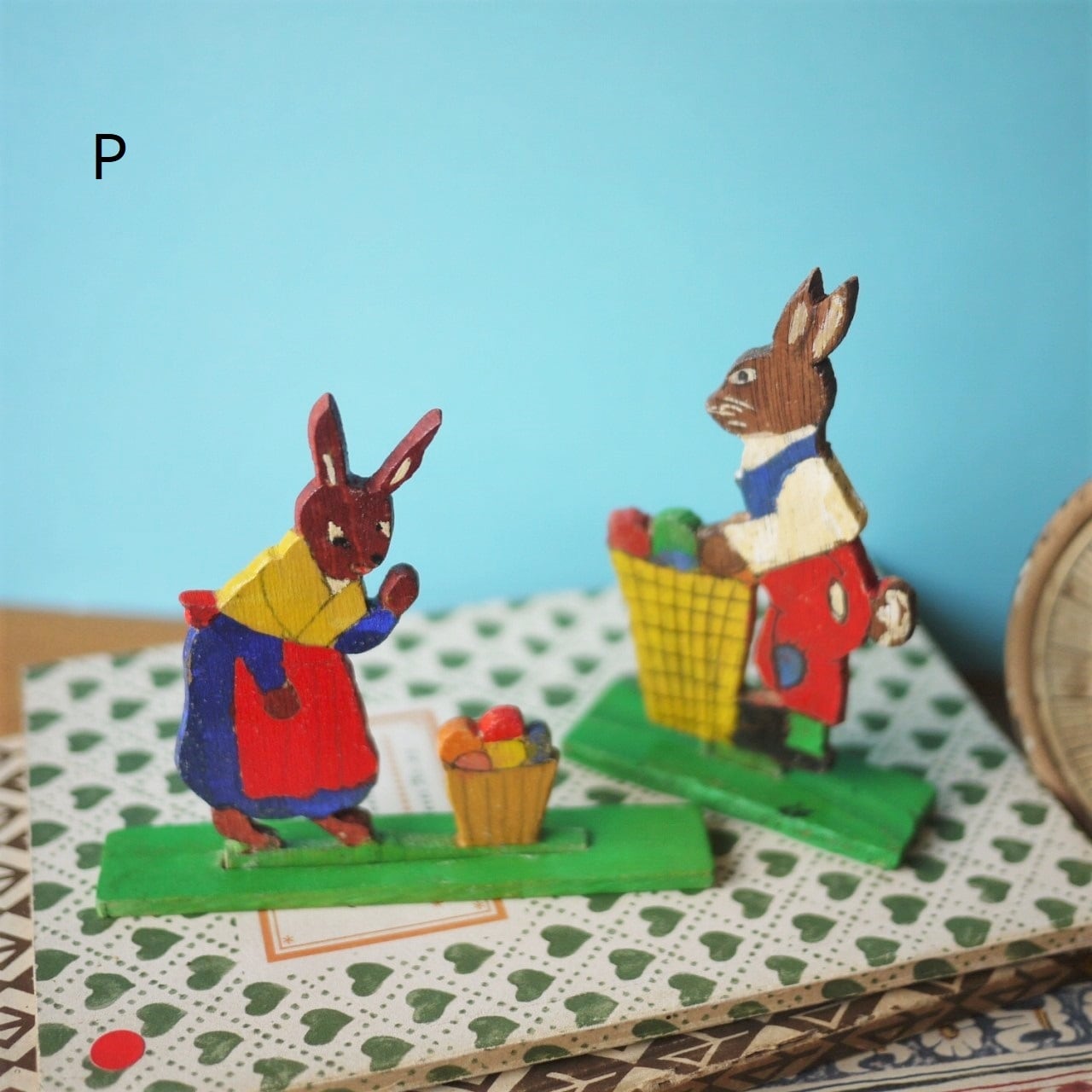 ドイツ 錫製品 錫細工 仕掛け人形 イースター うさぎのペア ウサギ