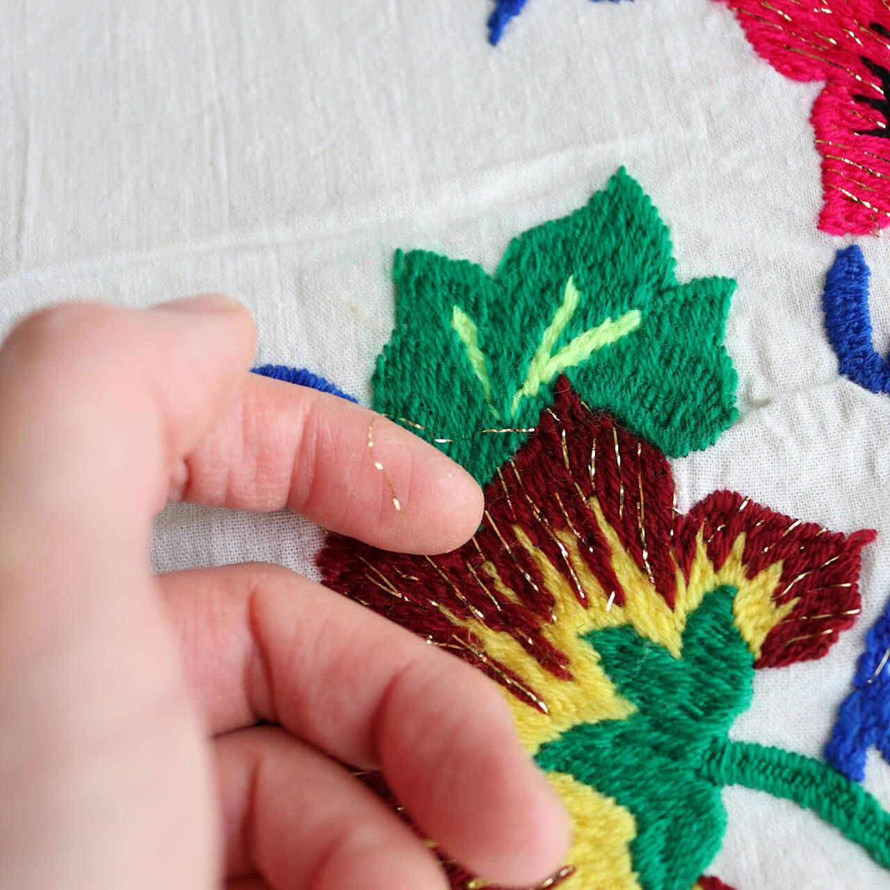 1点もの】スザニ刺繍 ミニ タペストリー クロス 花【約38.5×54cm