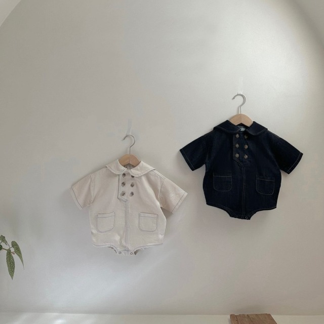 【秋作】シンプルデザインデニムロンパース　全2色