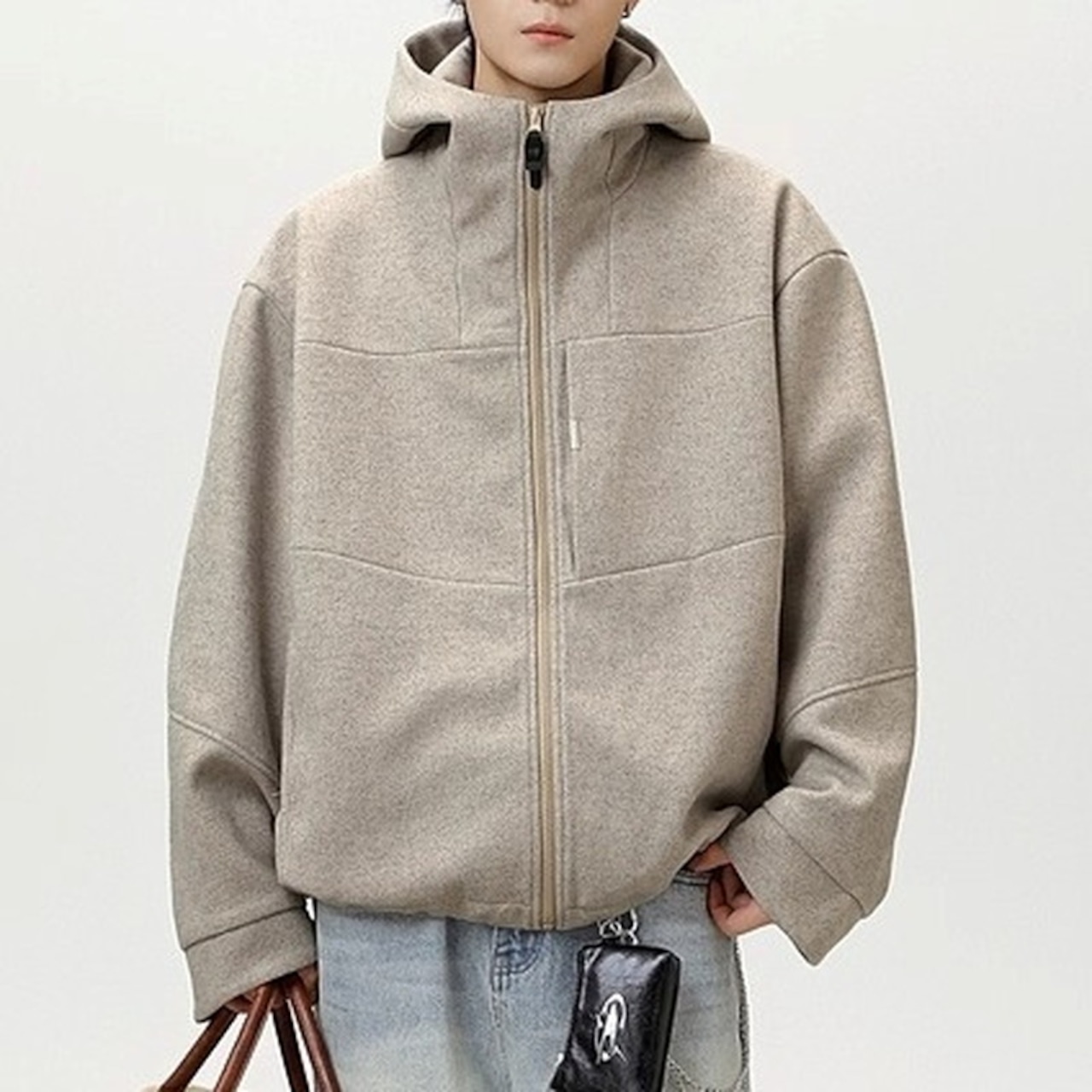 Zip-up hip-length hooded jacket ◇2color H0981