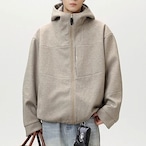 Zip-up hip-length hooded jacket ◇2color H0981