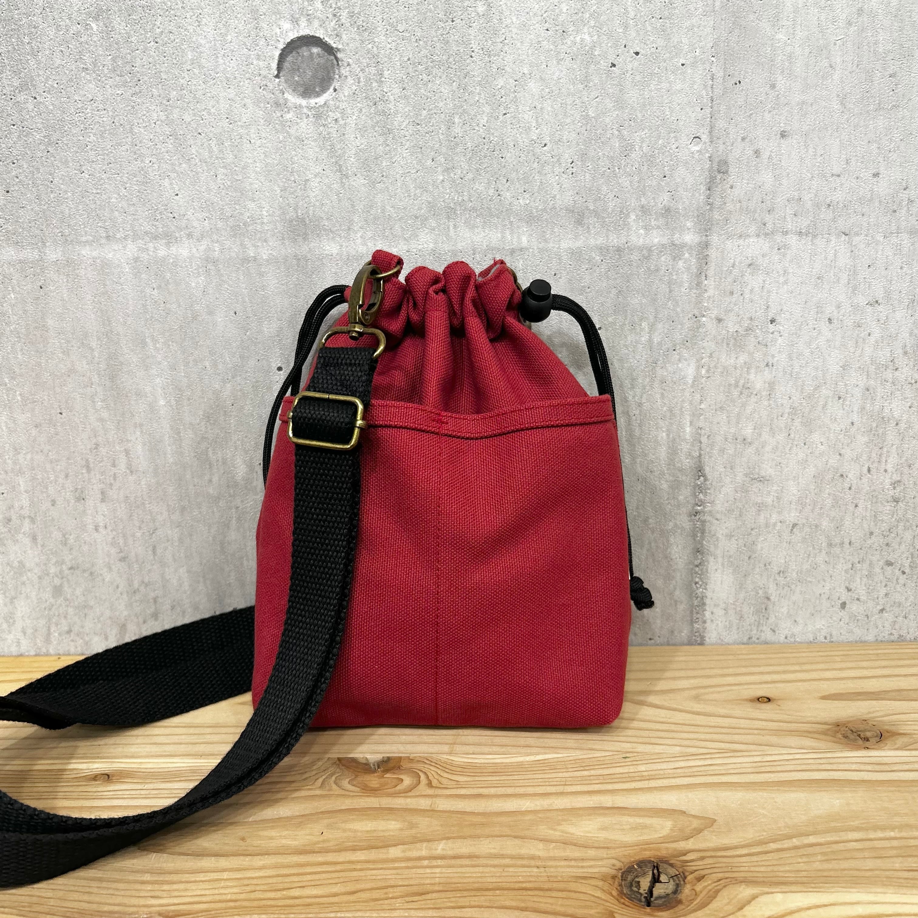 -* 2WAY巾着ショルダー *- 横Dカン付き【キャニオンレッド】