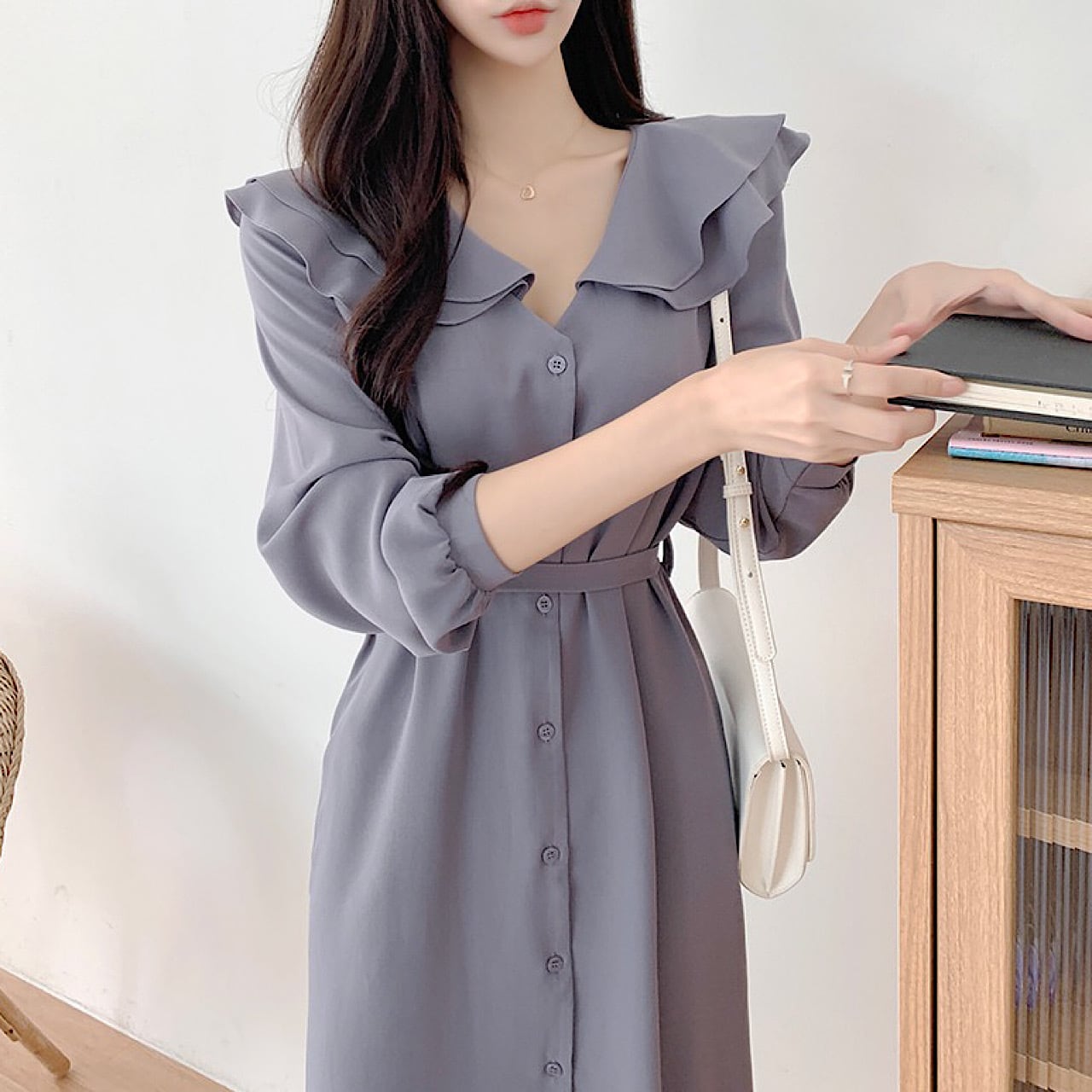 フリルカラー フレンチワンピース ◆3col YH8425