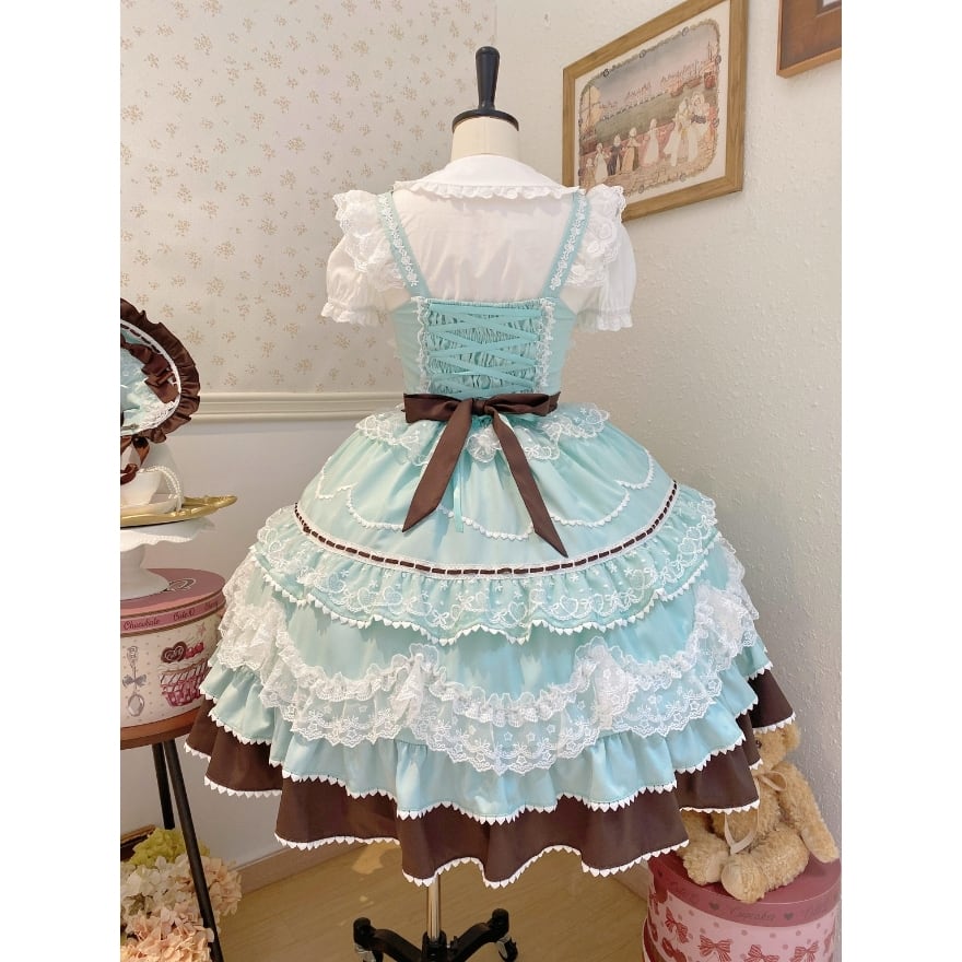 ロリータファッション 【はじめてでも安心】多段フリル×リボン装飾 甘