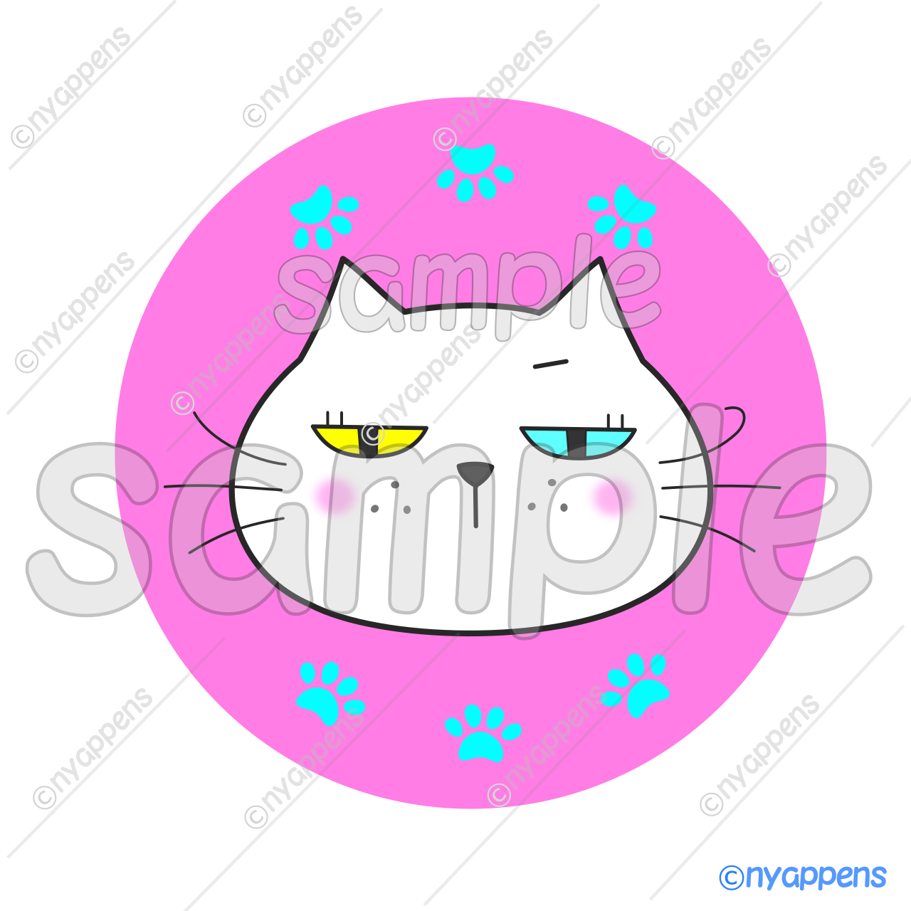 【商用利用OK】ヒゲまる猫イラスト(白1)シールやアイコン、素材に!