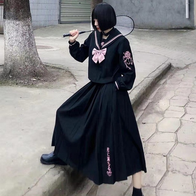 セーラー服 上下セット ロング丈 プリーツスカート ダーク 不良少女 闇かわいい  系｜天使と悪魔