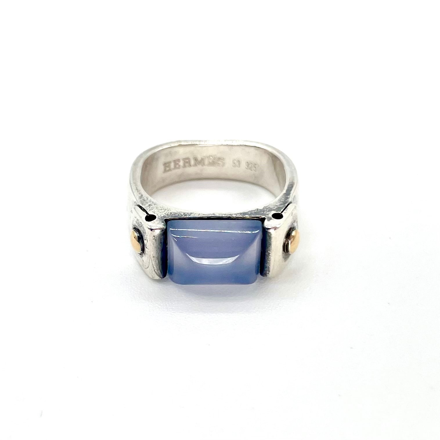 HERMES 約12号 カルセドニーリング シルバー925 エルメス