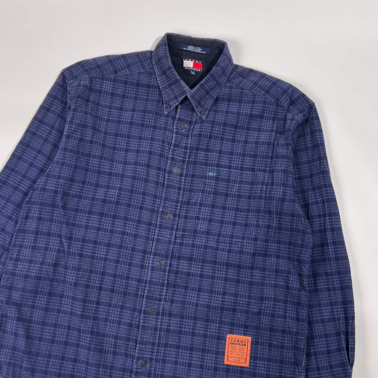 90s TOMMY JEANS トミーヒルフィガー チェック BD ボタンダウン ピケ 長袖シャツ L/G /ブルー メンズ ビンテージ