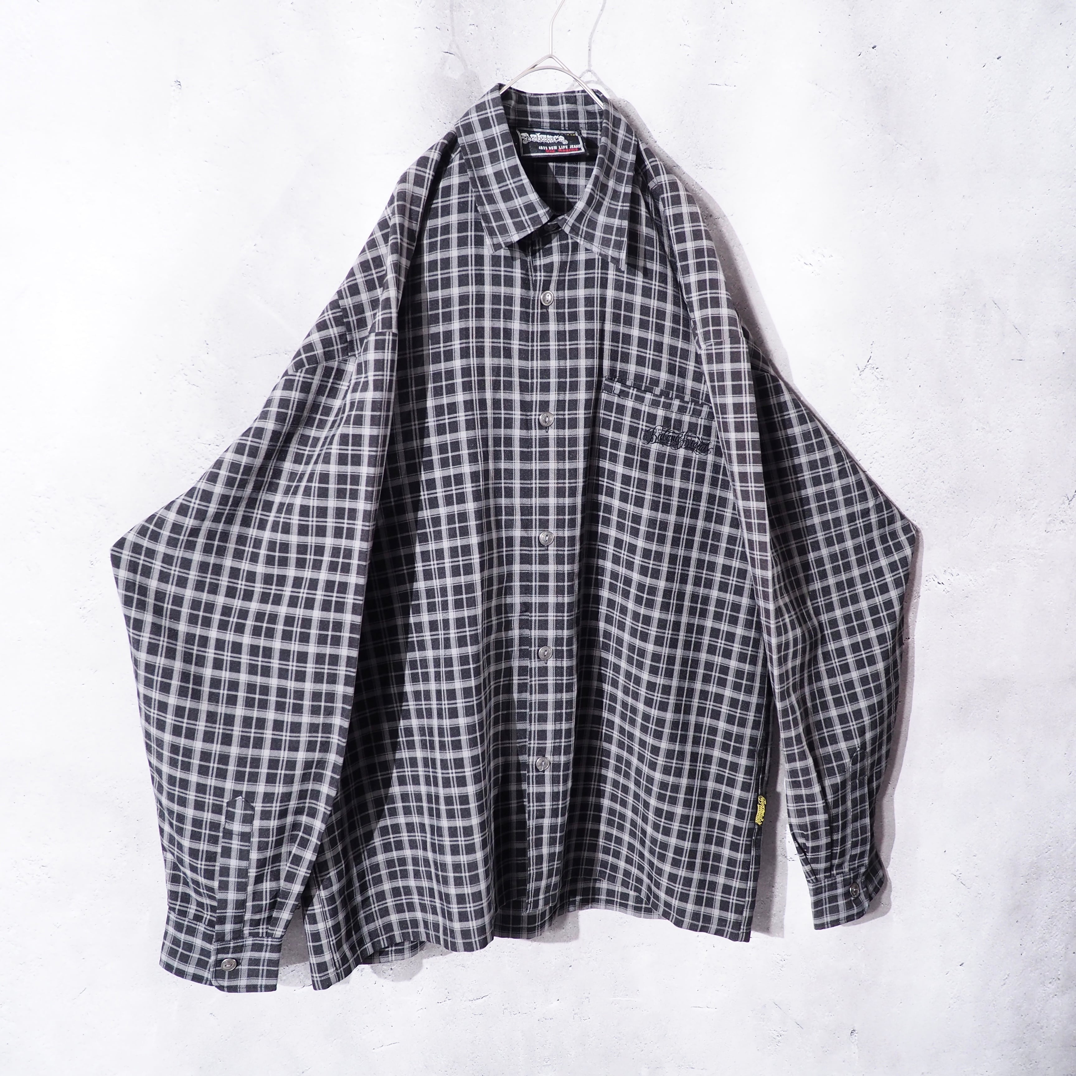 00s ” Balance street wear ” Dark check pattern Over silhouette Shirt
