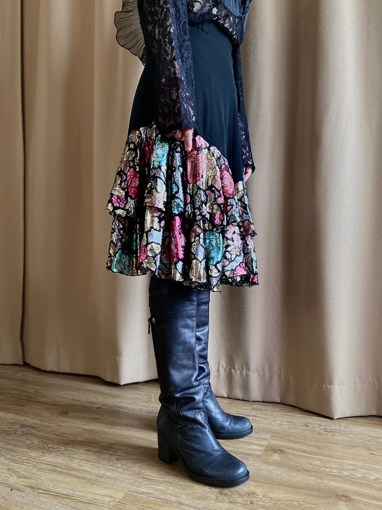 shiny floral frill design skirt-4324-9