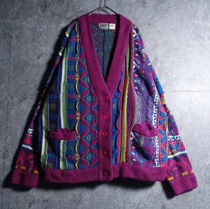 Multicolor 3D Pattern Design Knit Cardigan